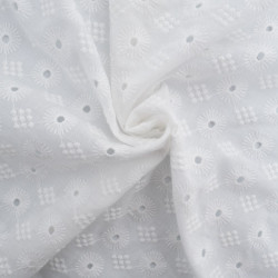 Broderie Anglaise tournesol et losange blanc crème