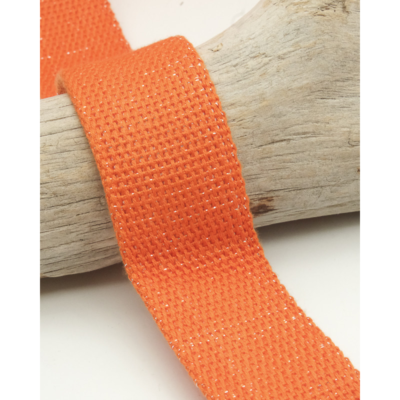 Sangle Coton Lurex Argent 30MM orange