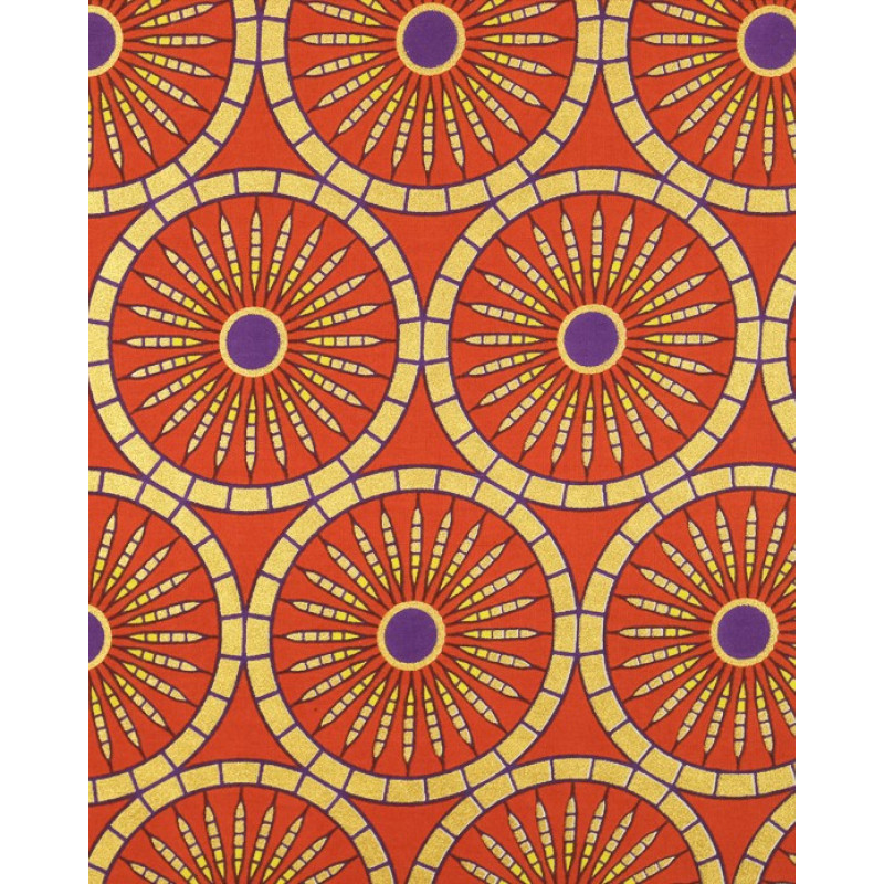 Tissu Wax lurex cercles rouge et jaune