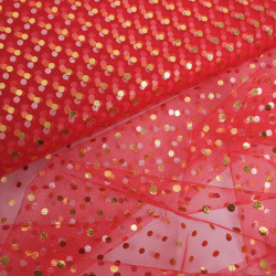 Tulle Souple Rouge Pois Dorés - Maison Klem